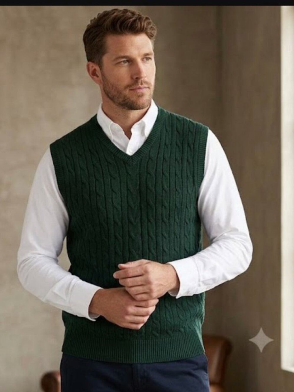 Club Room Dark Green V-Neck Sweater Vest 100% Cotton Medium